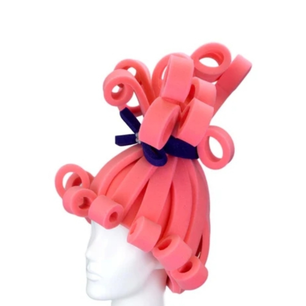 Halloween Foam Party Hat Pink Wig with Purple Bow - Picture 3 of 9